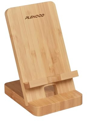 Plehood Handyständer aus Walnussholz Handy Halterung, Schreibtisch-Holz-Telefonhalter, tragbarer Telefonständer für Schreibtisch, kompatibel mit iPhone und Allen Handys (Bambus)