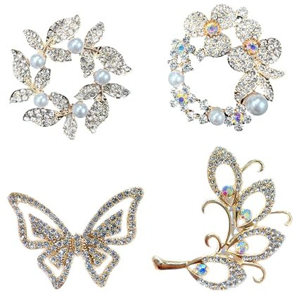 Broschen für Damen,Crystalline Broschen,Schmetterlings Broschen für Damen,Kristall Perle Blume Broschennadeln,Brosche für Damen,Damenbrosche für Damen und Mädchen（4 Stück）