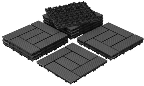 Fiqops 55 stycken WPC terrassplattor, 30 x 30 cm WPC-kakel, balkong golvplattor med klicksystem, balkongplattor i träutseende, terrassbrädor, vattentäta för terrass, för 5 m², antracit
