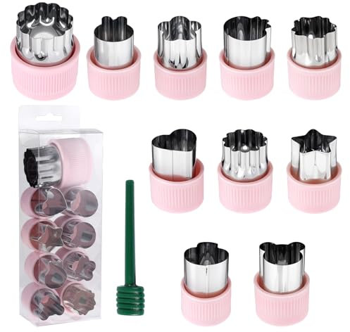 JJUNW 10 Stück Gemüse Ausstecher Kinder, Mini Gemüse Obst Ausstecher Edelstahl Gemüseausstecher, 10 Formen Ausstechformen Kinder Schutzgriff Ausstecher für Sandwich Cookie Käse Brot Obst Gemüse