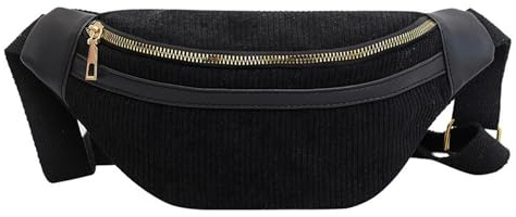 Konxi Damen Cord Crossbody Bag, Cord Bauchtasche für Damen Herren, Bauchtasche Umhängetasche Klein, Einstellbare Bum Bags aus Corduroy für Outdoor Sport Reise (Schwarz)