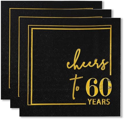 ParPix 20 Stück Servietten 60 Geburtstag Deko, 25x25cm 60. Geburtstags Deko Papierservietten, Dekoe 60 Geburtstag Servietten, 60th Happy Birthday Serviettens, Serviettens 60. Geburtstags für Mann Frau