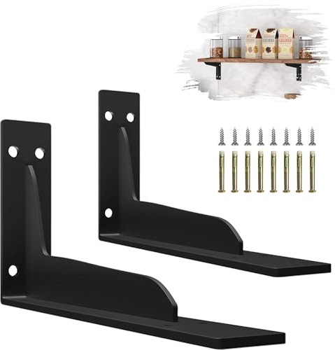 Heavy Duty Scaffold Board Shelf Brackets, Black Shelf Brackets, Stainless Steel Wall Brackets for Shelves, 25cm L Shaped Bracket