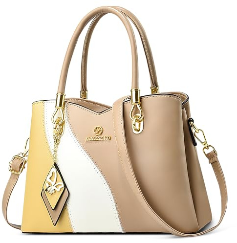 FOLOVEYA Borsa a Mano Donna Moda Borse a Tracolla Tote Impermeabile Borsa a Spalla Molte Tasche Borsetta Satchel per Business Ufficio Viaggio Shopping Vacanza Università in Pelle PU Cachi
