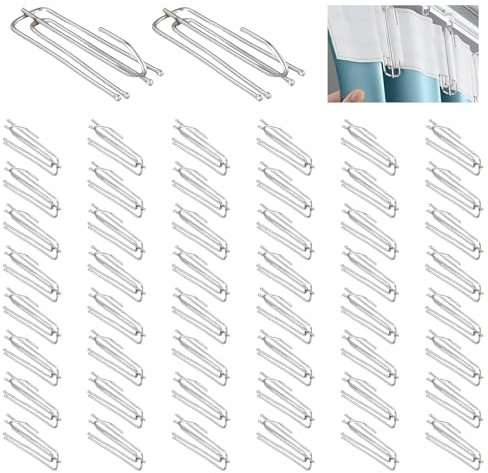 DEARBAG 60 Pz Ganci per Tende in Acciaio Inox con 4 Denti, Ganci per Tende per Uso Intensivo, Ganci per Tende in Metallo per Tende a Soffietto, Tende per Porte, Tende per Finestre, 7 * 2cm (Argento)