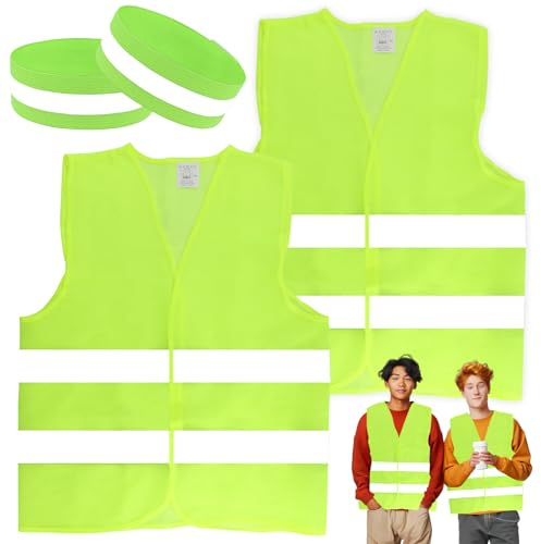 2 chalecos reflectantes para coche, chaleco de seguridad, chaleco reflectante, amarillo, chaleco reflectante para coche, mujer, hombre, adulto, para conductores, trabajadores