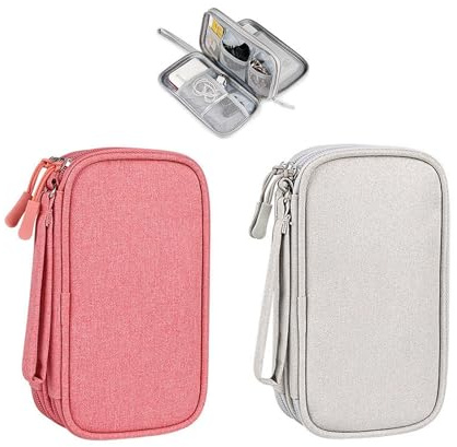 technodry Kabel-Organizer-Tasche – 2er-Pack Elektronik-Reise-Organizer mit doppellagiger Aufbewahrung, tragbare Reise-Organizer-Tasche für Ladekabel, Powerbank, Tech-Reisezubehör, Gadgets und mehr