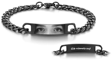 JSDDE Armband mit Gravur Personalisiertes Fotoarmband mit Augen Foto Text Gravur Edelstahl Partnerarmbänder Damen Herren Armkette Geschenk für Partner Pärchen Liebhaber Paar