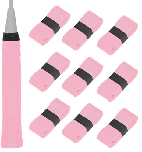 M METERXITY 10-Pack Tennis Racket Grip Tape PU Tennis Overgrip Grip Tapes Anti-Slip Sweat Absorbent for Pickleball/Racquetball/Badminton/Squash/Baseball Bat Handle Light Pink