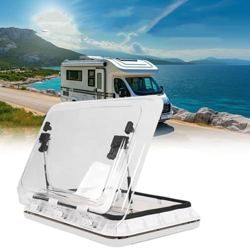 RV-Dachluke mit Sonnenschutz und Fliegengitter 500*700 mm,700 x 500 mm Integrierte reflektierende Sonnenblende reduziert Hitze, gewährleistet Privatsphäre, 70° Öffnungswinkel White-700*500mm