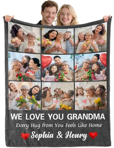 Idiyfun Muttertagsgeschenk für Oma, Personalisierte Decke mit Foto, Kuscheldecke Personalisiert mit Namen, Muttertag Fotodecke Geschenk, Geburtstagsgeschenk für Oma von Enkel