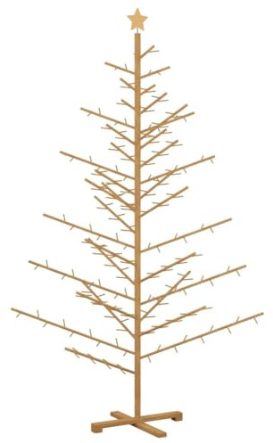 vidaXL Albero di Natale in Legno Marrone 210 cm Legno di Pino massello, Soggiorno, Albero di Natale in Legno Moderno, Design Minimalista, Decorazione Natalizia Beige, Decorazioni Festive Interne, Pin