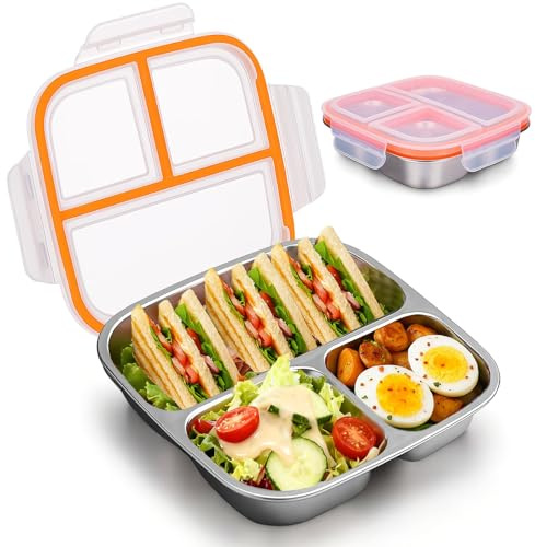 ZenithAura Edelstahl Brotdose Bento Lunchbox Für Erwachsene Männer Frauen 3 Fächer Lebensmittel Aufbewahrungsbehälter Aus Metall Mit Auslaufsicheren Deckeln Für Reisen