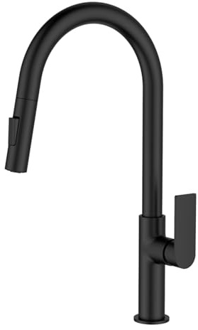 Grifo Cocina Extraible, Mezclador De Fregadero De Níquel Satinado Con Caño Giratorio De 360°, 2 Modos De Rociado, Cartucho De Arranque En Frío, Acabado PVD Duradero (Negro)