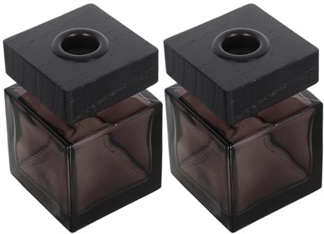 BIUDECO 2piezas Botella de Aroma de Vidrio Frasco Difusor Recargable para Aceites Esenciales Unidades con Tapa de Madera para Aromaterapia Hogar y Coche