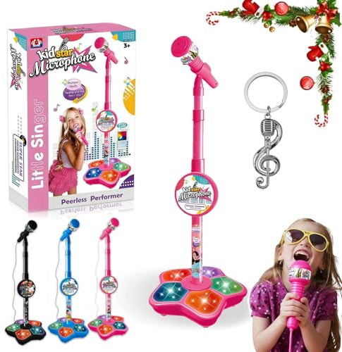The All-in-One Microphone Toy, Kids Microphone with Stand, 5-in-1 Kid Star Microphones, 2026 New Karaoke Microphones Toy, with Music & Light, for Girls Boys Singing, Party Fun (Pink)