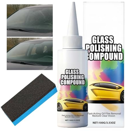 Wimnqie Pâte à Polir pour Verre,Émulsion Anti-Pluie 100g avec Éponge pour Réparation de Rayures | Kit de Polissage pour Pare-brise | pour Nettoyage Intérieur Extérieur