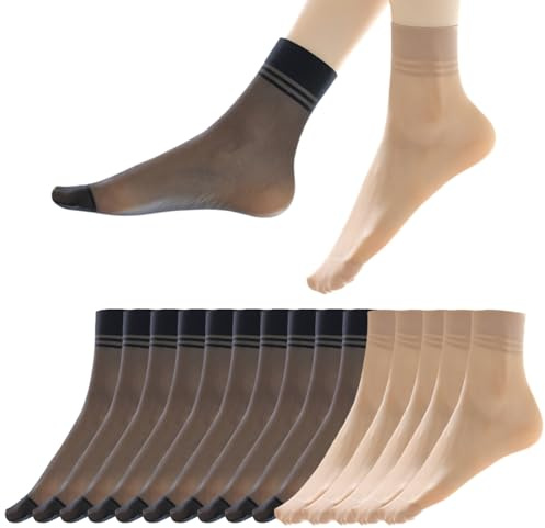 15 Paia Gambaletti Corti Donna Gambaletti Donna Taglia Unica Trasparente Comodo E Traspirante Adatto Da Abbinare a Sandali E Tacchi Alti Abbigliamento Quotidiano Da Ufficio（Tonalità Della Pelle+Nero）