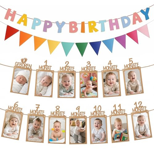 1. Geburtstag Fotogirlande Filz Wimpelkette, Erster Mädchen Jungen Kraftpapier Foto Banner Geburtstagsdeko Girlande