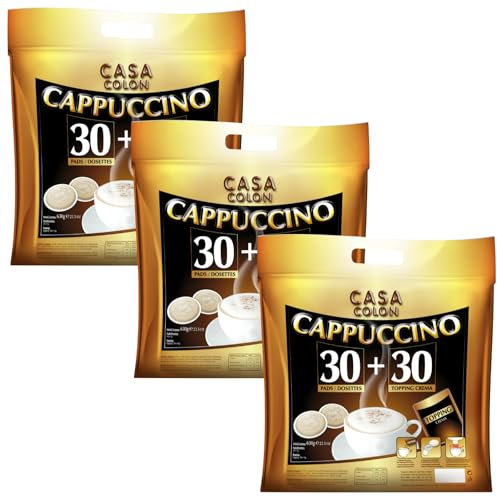 CASA COLON CAPPUCCINO | 3 sachets de 30 Dosettes de café compatibles SENSEO®+ 30 Topping crème | Pour une préparation rapide et savoureuse