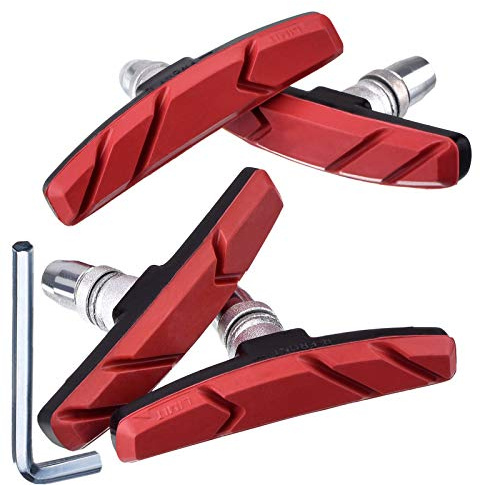2 Pairs V Bike Brake Pads with Hex Nuts and Spacers V Bicycle Brake Blocks Set 70 mm (Red)