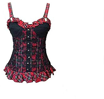 Black Sugar Top dentelle écossais carreau roige noir punk goth gothique Bustier à bretelles chemise t short hat pull lacet (M36)