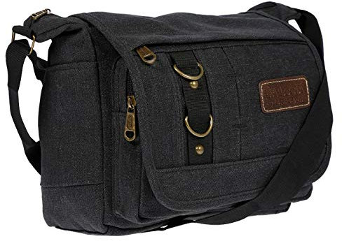 Christian Wippermann Damen Tasche Schultertasche Umhängetasche aus Canvas inversch. Farben Schwarz