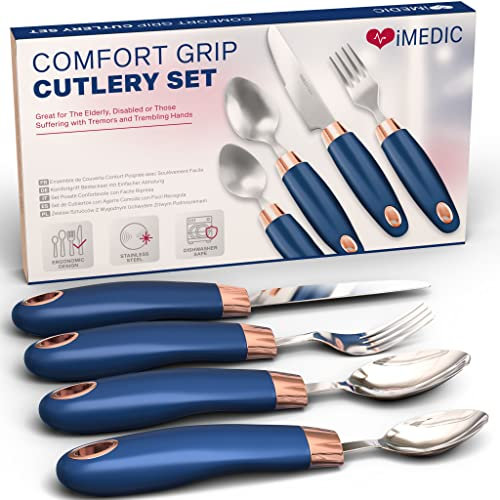 iMedic Designer Easy Grip Cutlery for Adult - Dishwasher Safe Arthritis Cutlery Set - Great for The Elderly, Cutlery for Disabled or Those Suffering with Tremors and Trembling Hands - 1 Set