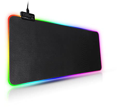 Trintion RGB Gaming Mouse Mat 800×300×4mm Thick Extended Gaming Mouse and Keyboard Mat Pad with Non-Slip Rubber Base with 7 Light Modes Luminous LED Mouse Pad for Computer Gamer Black