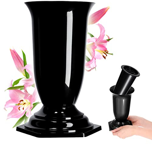 KADAX Grabvase, Vase aus Kunststoff, Blumenvase, Kunststoff-Vase für Blumen, wetterfeste Friedhofsvase, frostsicher Steckvase für Grab, witterungsbeständiger Grabschmuck (13cm, schwarz)