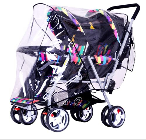 Habillage Imperméable pour Poussette Double Universelle Habillage Pliue Coupe-Vent Protection Pluie Transparent Housse Pluie Poussette Capote de Pluie Landeau Double Protège Enfants