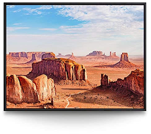 BilderKing Wandbild Wüste Monument Valley - 200cm x 150cm Leinwand auf 2cm Keilrahmen mit Schattenfugenrahmen schwarz