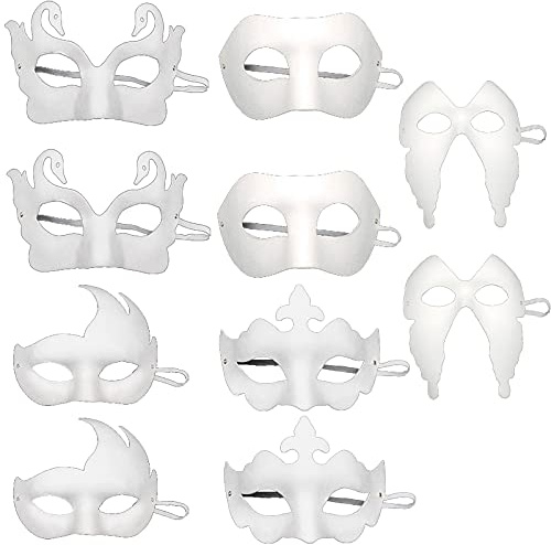 10 Stück Weiße Maske, Maskerade Halbmaske, DIY Maskenball Party Maske, für Partytanz, Karneval, Rollenspiele, Oper(weiß)