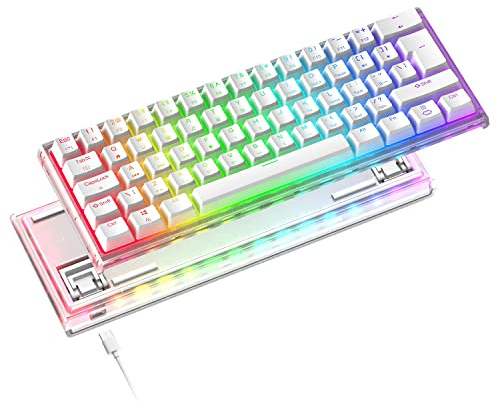 MAGIC-REFINER Teclado mecánico para Juegos al con Cable 60%, PBT Pudding Keycaps, Hotswap, Retroiluminación RGB, Switch OUTEMU Pro Rojo, Teclados Gaming Tipo C Ultra-Compacto con para PC/Mac, Blanco