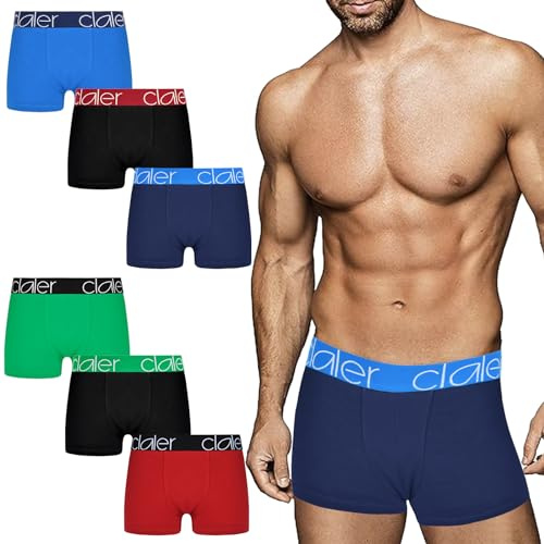 CLALER Mens Boxers with Elastic Waist - Soft Boxer Shorts, Stretch Fit Underwear Man, Cotton Trunks- Fitted Hipster Boxers for Men,6Pack,L