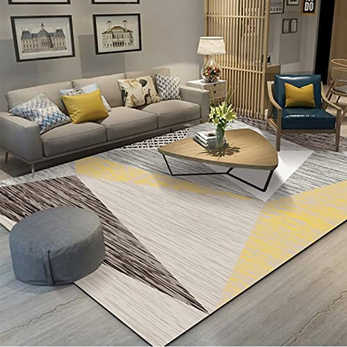 Teppich Wohnzimmer möbel,Waschbarer Rutschfester Teppich Grau Schwarz Gelb Geometrisches Design Wohnung deko,balkonteppich 180x280cm