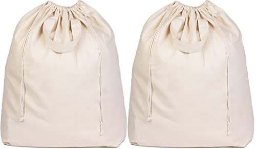 Canvas Laundry Bags - Extra Large, Heavy Duty, 100% Cotton Laundry Bag with Straps, Handles, and Drawstring - College Dorm Laundry Bag in XL Size - Washable, Foldable Laundry Basket Liner (2 Pack)
