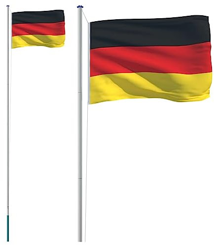 vidaXL Flagge Deutschlands mit Mast, Deutsche Fahne mit wetterfestem Fahnenmast, Nationalflagge für Garten, Länderflagge Länderfahne, 6,23 m Aluminium
