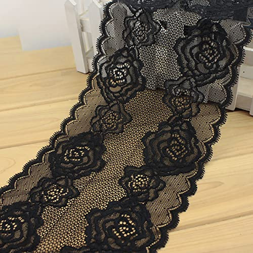20cm Breite Elastizität Spitzenborte Spitzenband Spitzenbordüre Zierband Spitze Blume Borte für Handwerk Dessous Hochzeitskleid Hochzeit Dekor,Schwarz,10m