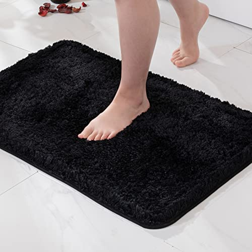 MIULEE Badezimmerteppich Badematte Weiche rutschfest Schwarz 60x90 cm | Badteppich Fußmatte Badematten & Badteppiche Bettvorleger Flauschig Teppich Duschmatte für Bade & Wohnzimmer Schlafzimmer
