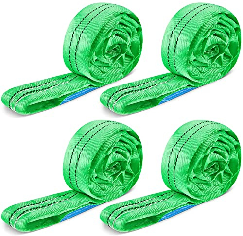 4pcs Polyester Rigging Lifting Straps for Hoist Heavy Duty Objects, Poly Endless Round Lift Sling for Hoisting Towing Cargo 5300 Lbs Vertical Capacity 4240 Lbs Choker10600 Lbs Basket(10 ft)