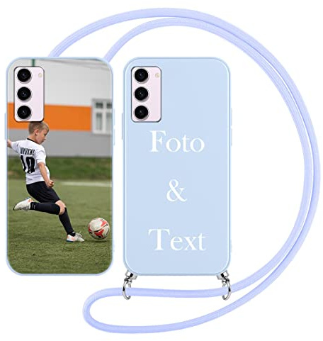Yoedge Handykette Personalisierte Handyhülle für Samsung Galaxy S23 5G Hülle mit Band Kordel 6,1,Selbst Gestalten mit Foto Bild Text Individuelle Schutzhülle Blau Cover für Samsung S23 5G Case