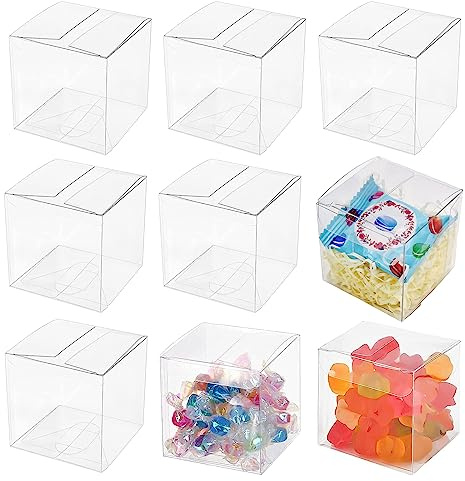 YankMooM 50 transparente Geschenkboxen, transparente Süßigkeitenschachteln, Geschenk Hochzeitsgeschenkboxen, PVC-Würfelboxen für Hochzeit, Geburtstag, Party, Babyparty (5 x 5 x 5 cm)