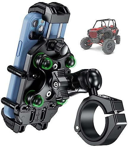 BRCOVAN UTV Handyhalterung mit Vibrationsdämpfer | Diebstahlsichere UTV Handyhalter, Verstellbar, für 1,5''/1,65''/1,75''/1,85''/2'' Überrollkäfigstange, für 5,4-7,2'' Telefone