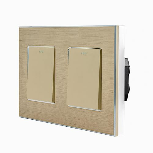 Luxus-Time Wipp zwei 1-Fach Lichtschalter Ein/Aus inkls. Design Aluminium Rahmen 2 Fach Einbau Kippschalter für die Unterputzdose gold LXBA2-LX-101M-2-13
