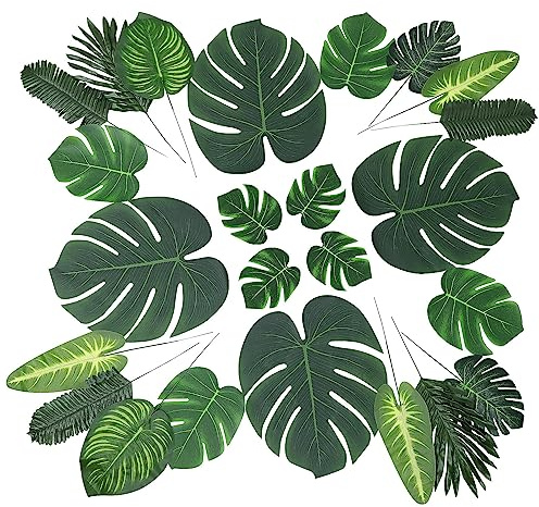 GANAZONO Künstliche Palmenblätter Set 30 Stück Tropische Monstera-Dekoblätter Für Hawaii Luau Party Tischdekoration Innenbereich