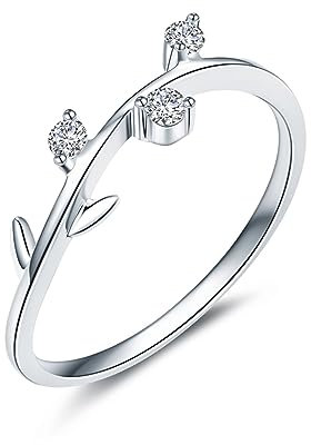 AMDXD Eheringe Diamant, Solitärring 18K 750 Weißgold Blatt Diamantring Weiß, Gr.56 (17.8), Echte Goldschmuck