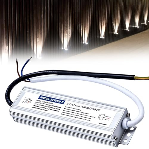 Transformador LED de 24 V, 60 W, 2,5 A, fuente de alimentación LED de 24 V, transformador LED de 230 V a 24 V CC, transformador de bajo voltaje constante, impermeable IP67, fuente de alimentación LED