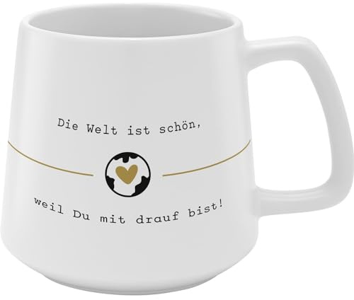 GRUSS & CO Tasse konisch Welt | Kaffeebecher aus Steinzeug, 43 cl, mehrfarbig mit Spruch | Geschenk Freunde, Geburtstag, Ostern, Weihnachten | 48994