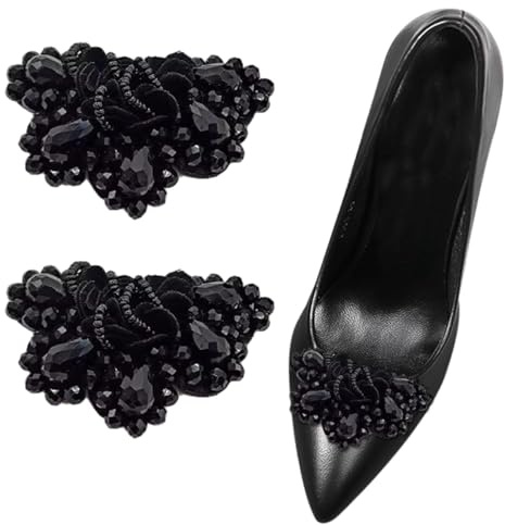 2 Pcs Women Bow Shoe Clips Vintage Beading Shoe Embellishment Detachable Shoe Buckle Accessories for Pumps Decoration Black